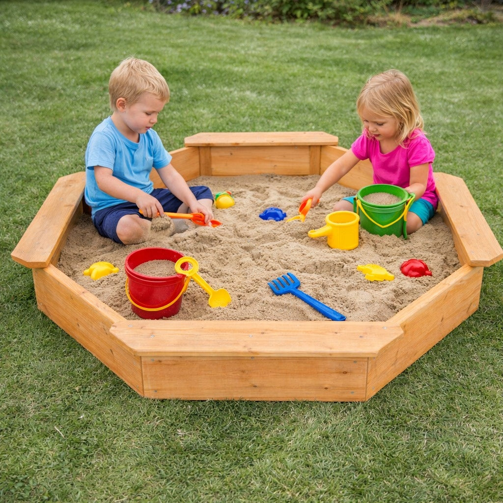 Children's wooden sandbox GINGER HOME with 4 seats 134.5x134.5 cm Kind wooden