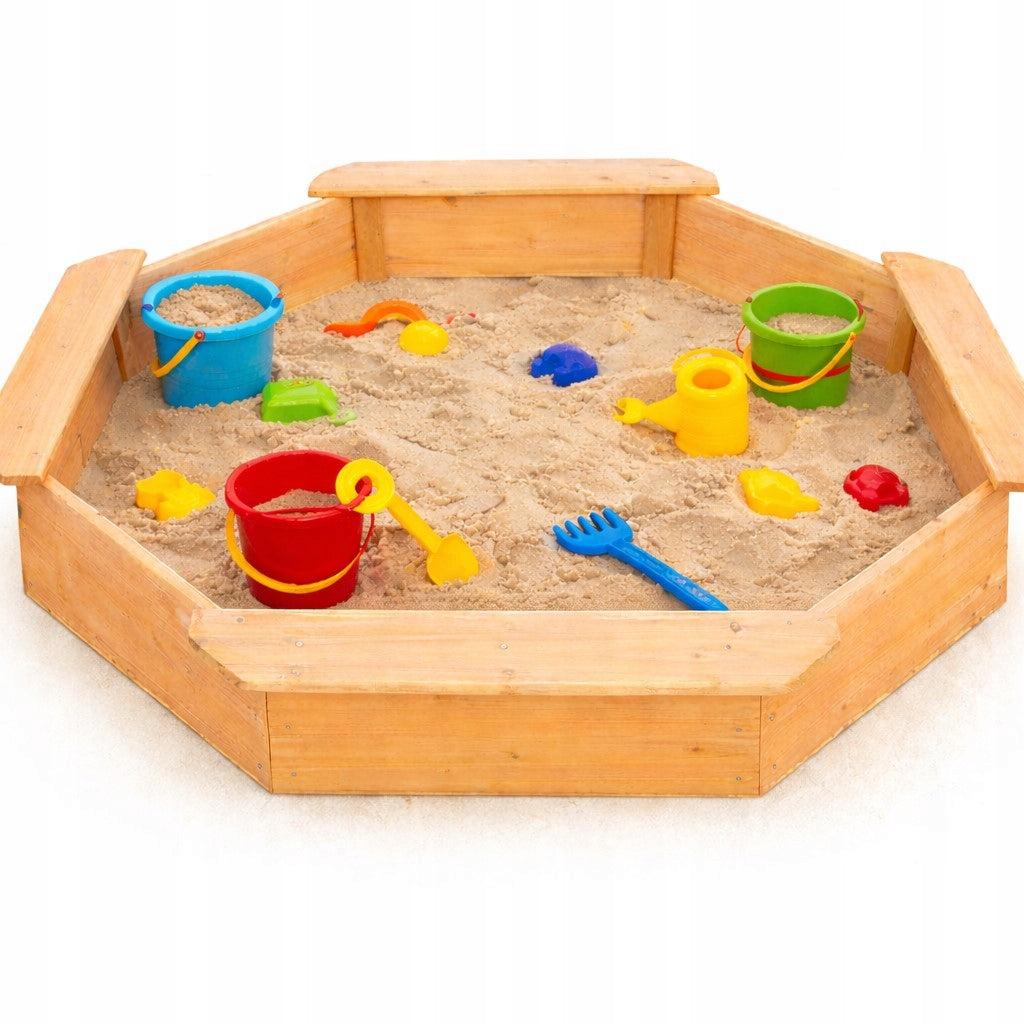 Children's wooden sandbox GINGER HOME with 4 seats 134.5x134.5 cm