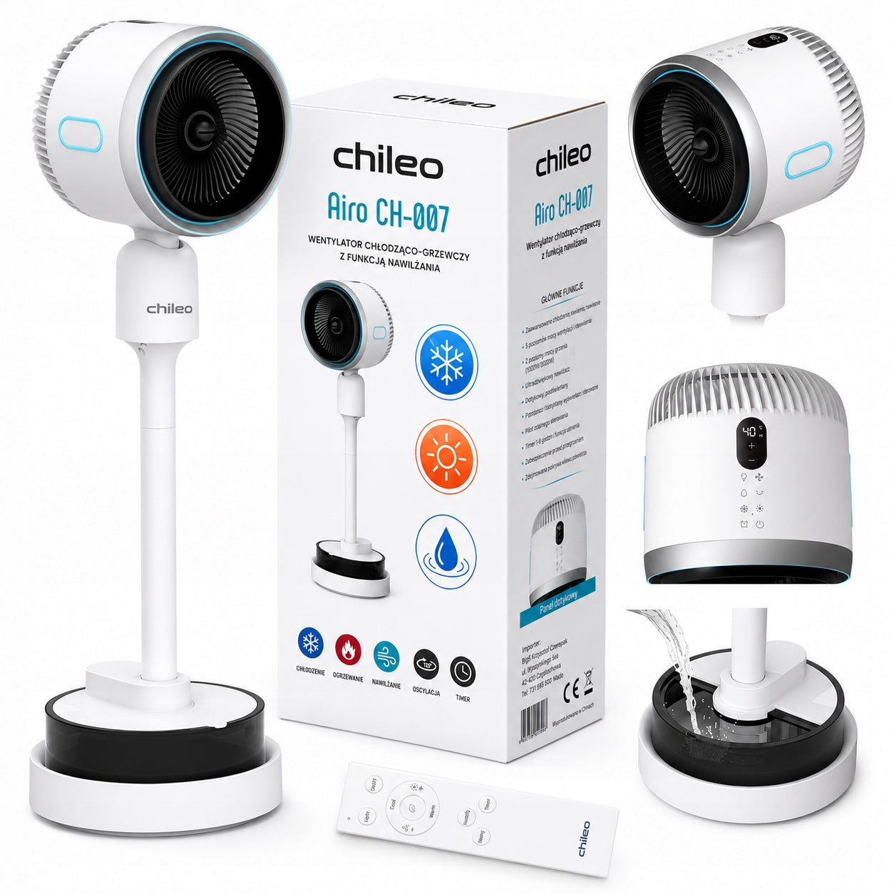 Chileo 4in1 Room Fan with Water Mist Heating Ionization and Remote Control Packaging status original