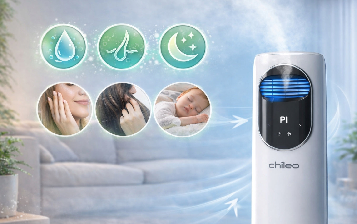 Chileo Column Fan 4in1 Room Windmill + Humidification Heating Remote Control Dominant color white