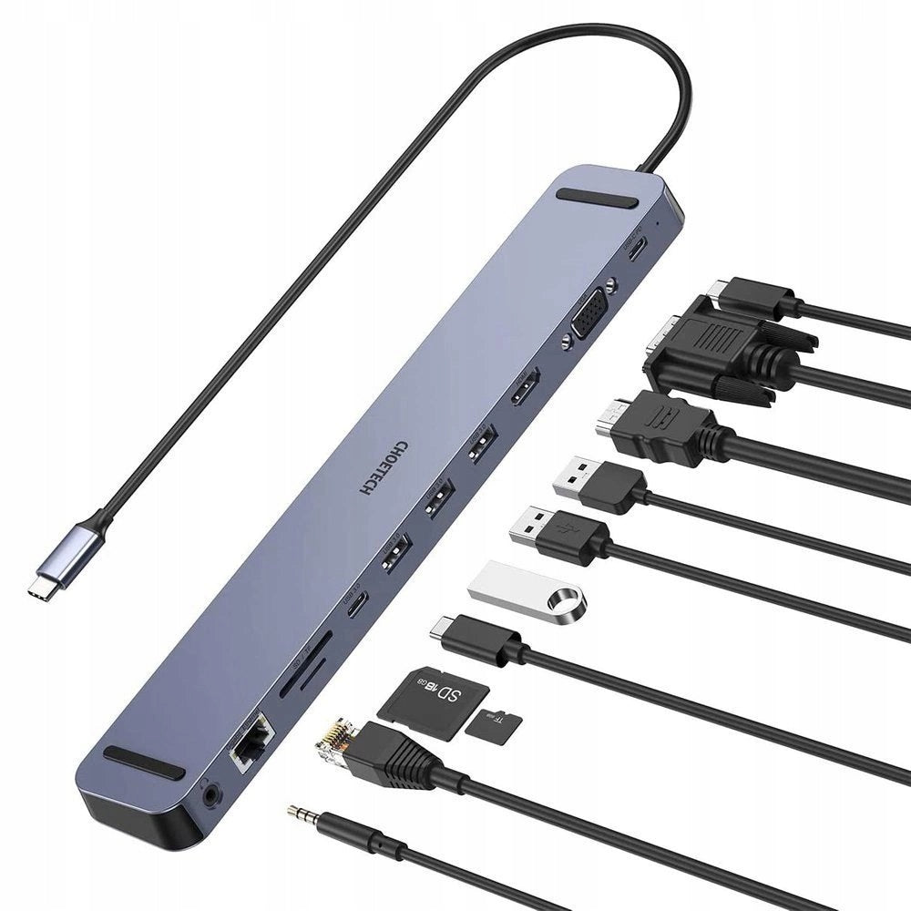 Choetech docking station USB hub adapter Type C 11w1 100W PD grey (HUB-M20)