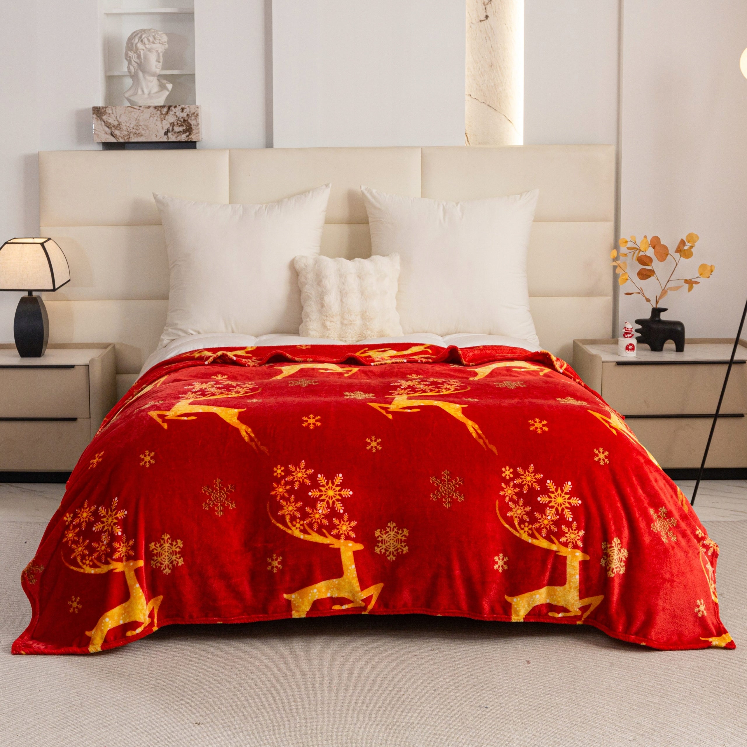 Christmas Blanket 200x220 Warm and Soft Xmas Reindeer Bedspread for Gift Packaging status original