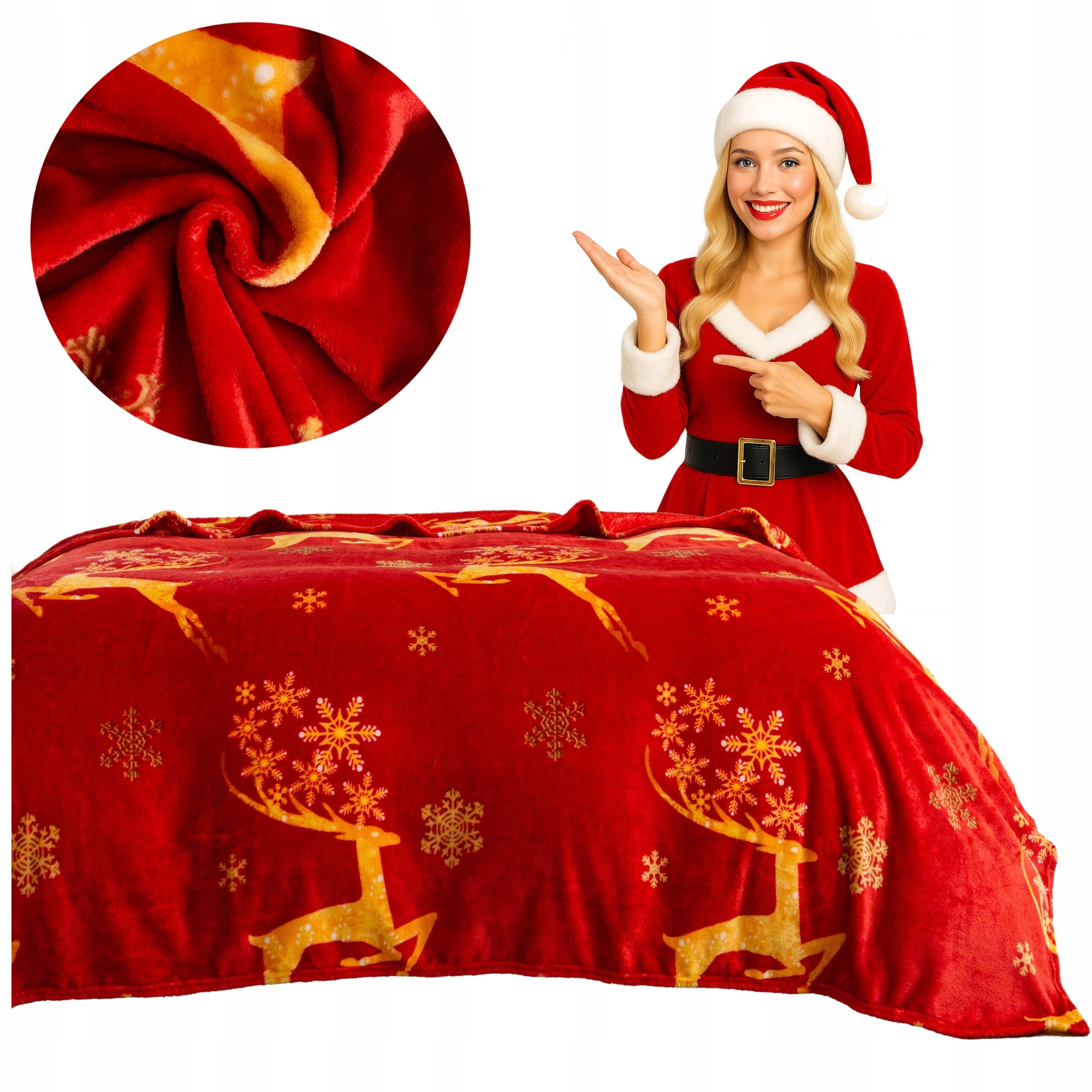 Christmas Blanket 200x220 Warm and Soft Xmas Reindeer Bedspread for Gift