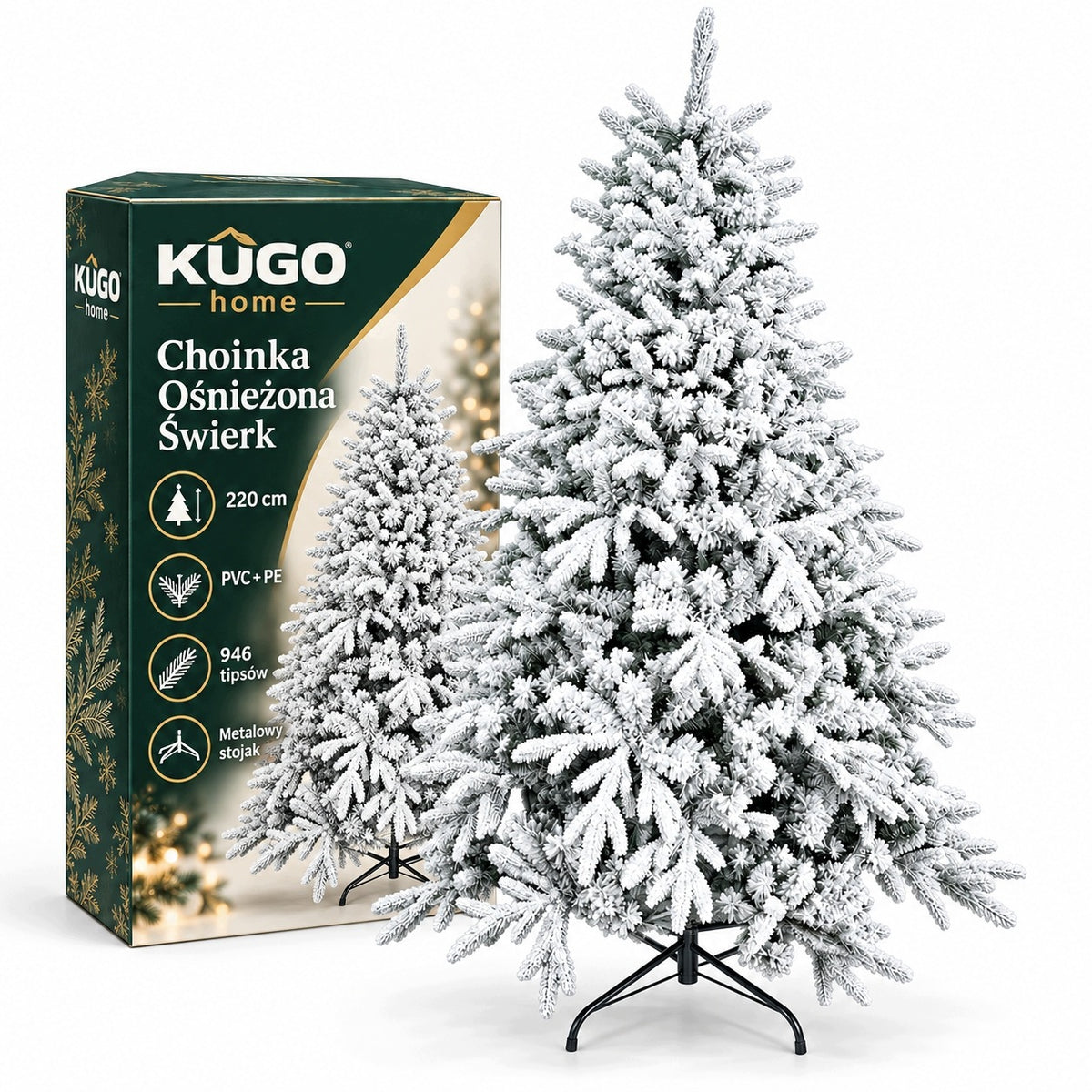 Christmas Tree Strongly Snowed Artificial Spruce Dense Living Stand 220cm Premium