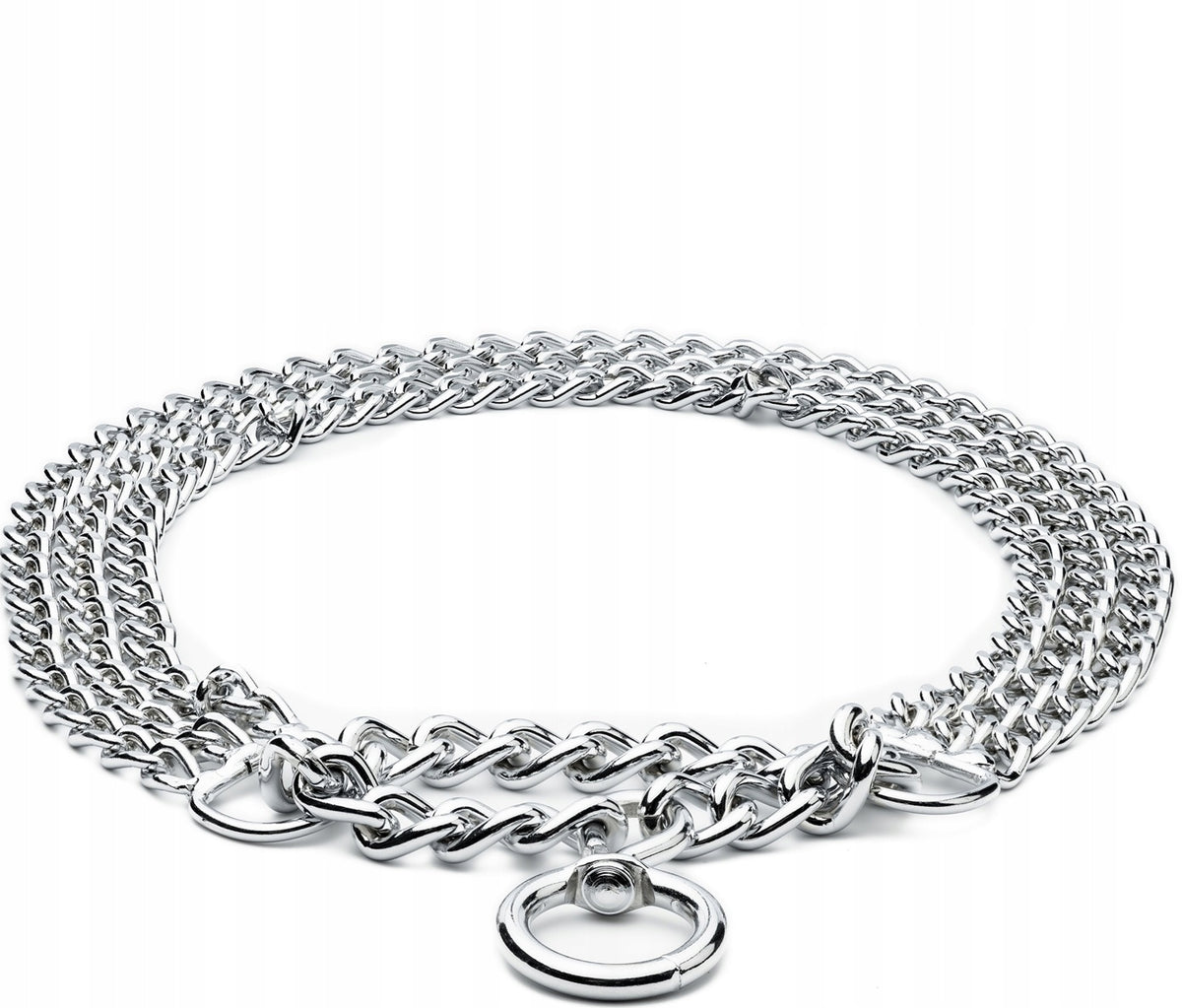 Chrome Clamp Collar for Medium Dog Decorative Triple Chain-44cm