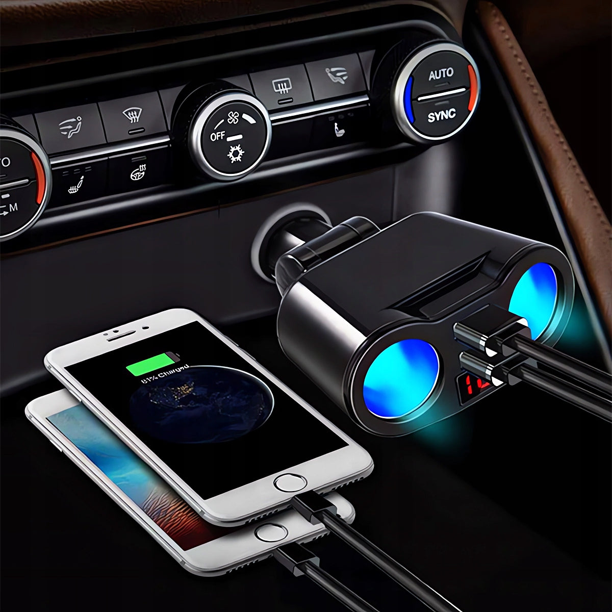 Cigarette Lighter Socket Splitter 2x USB 3,1A 12V 24V Voltmeter Manufacturer Interlook