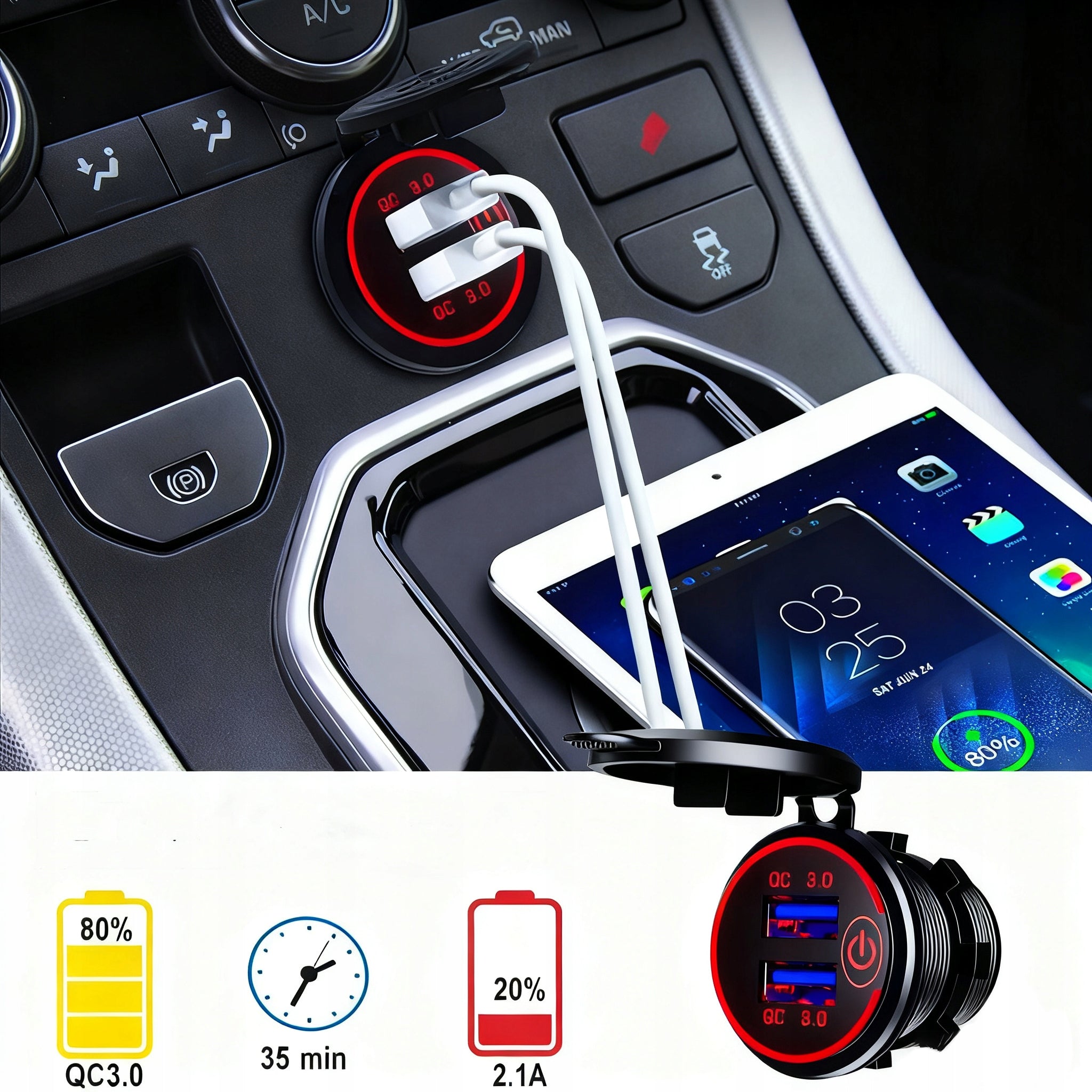Cigarette lighter socket Charger 2xUSB MOTORCYCLE Quick Charge 3.0 Manufacturer code 6932586009983