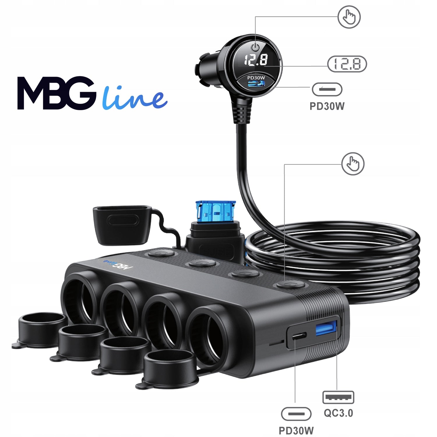 Cigarette lighter socket distributor MBG LINE HS75AD + charger Packaging status original