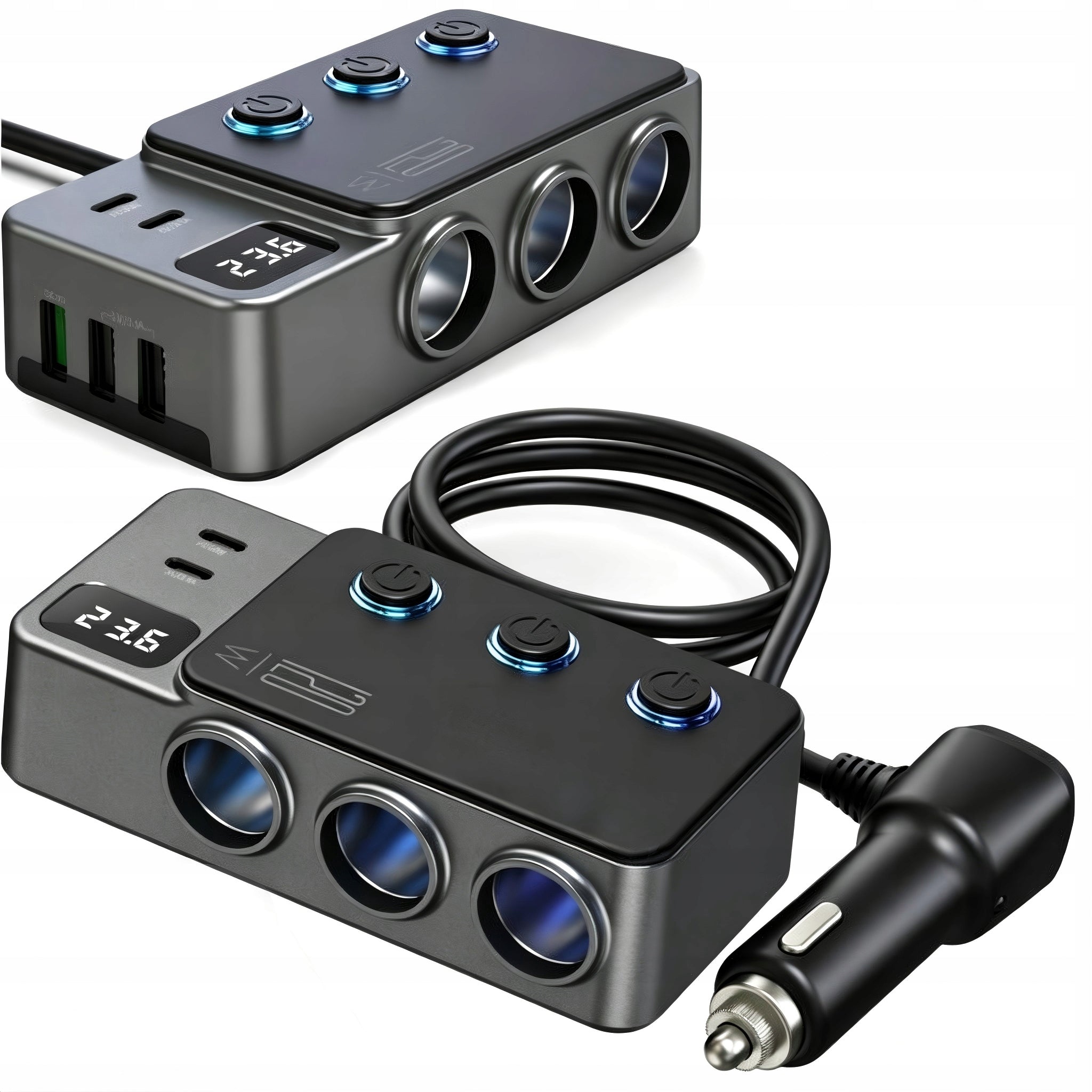 Cigarette lighter socket splitter 12v 24v car charger qc pd 5x usb