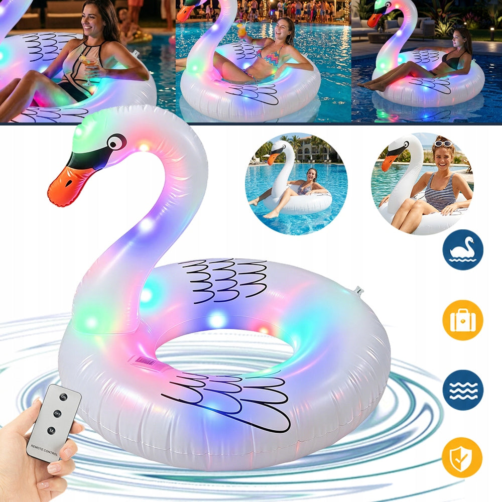 Circle Swimming Ring Strong Stylish Luminous For Learning to Swim Model Nadmuchiwany łabędź  Z solarnym światłem LED Koło