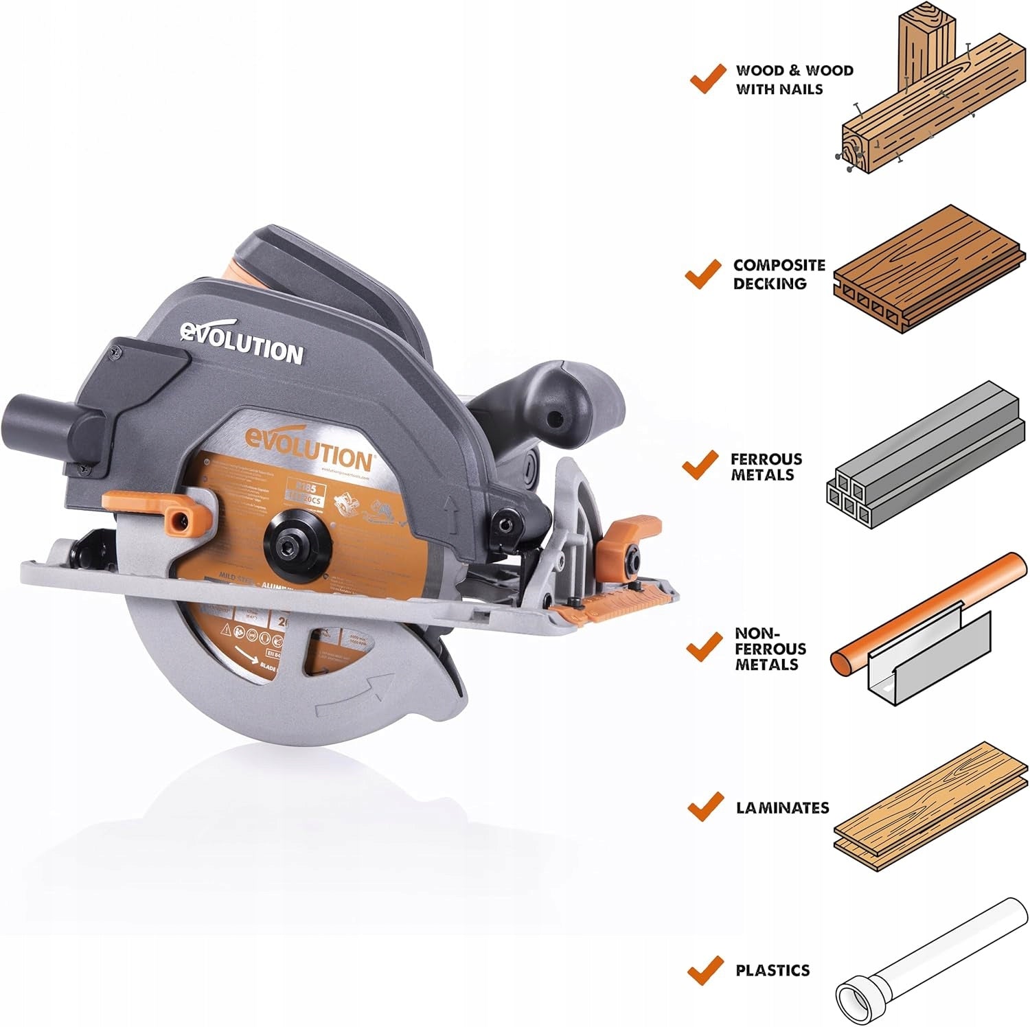 Circular saw Evolution Power Tools R185CCS 1600 W 20 mm Brand Evolution