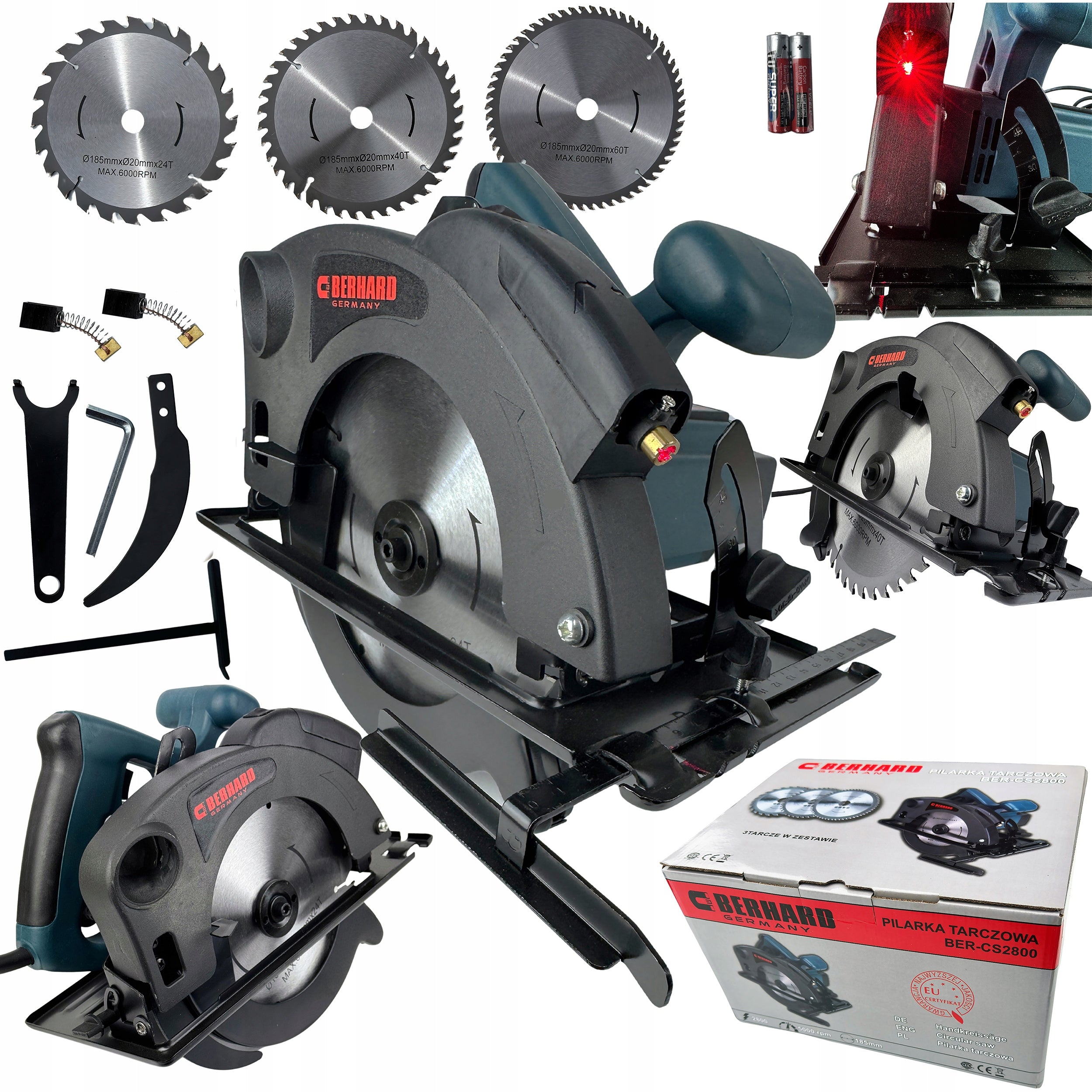 Circular saw for wood with laser and guide