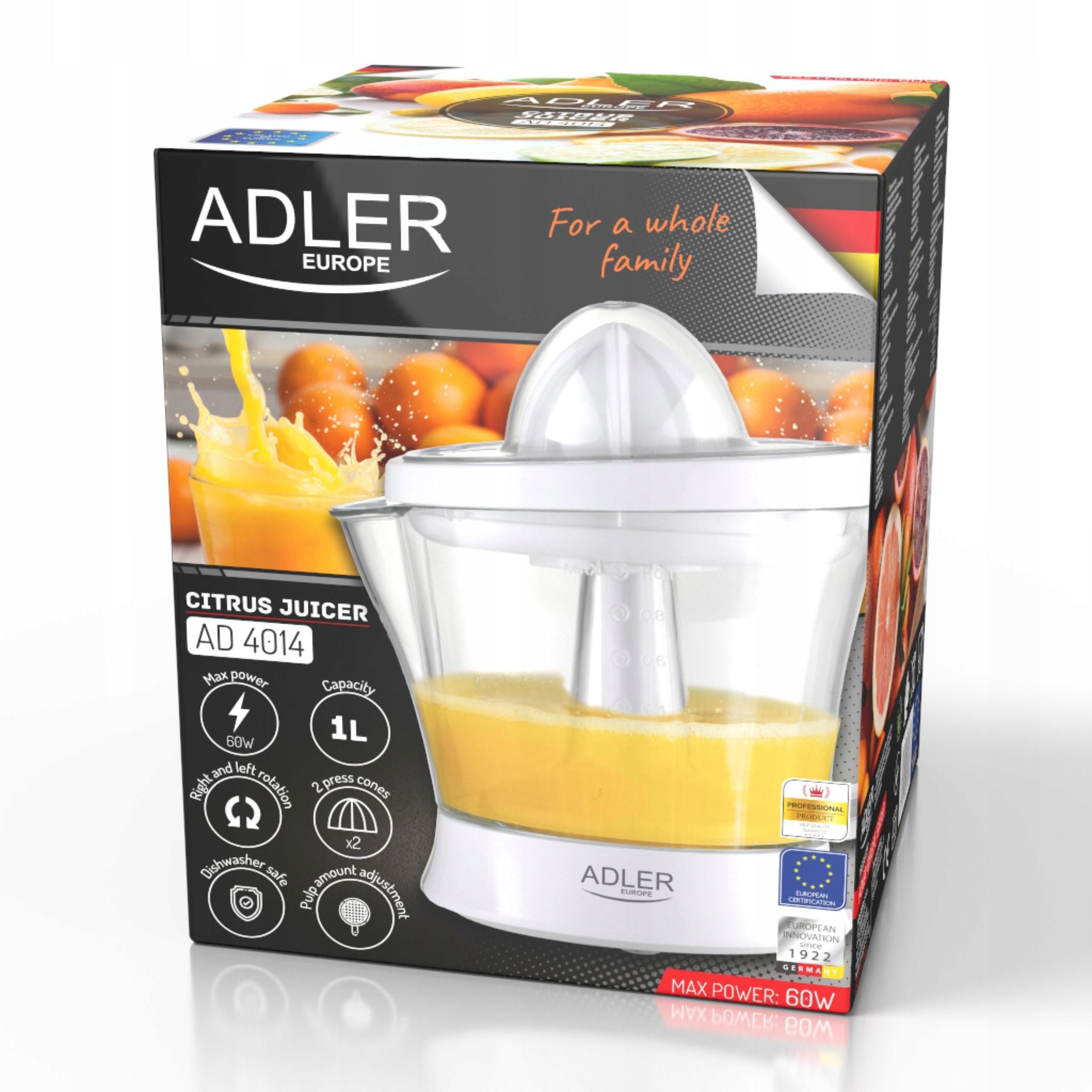 Citrus Juicer Electric Juicer 60W 1L Adjustable Pulp Manufacturer code AD 4014