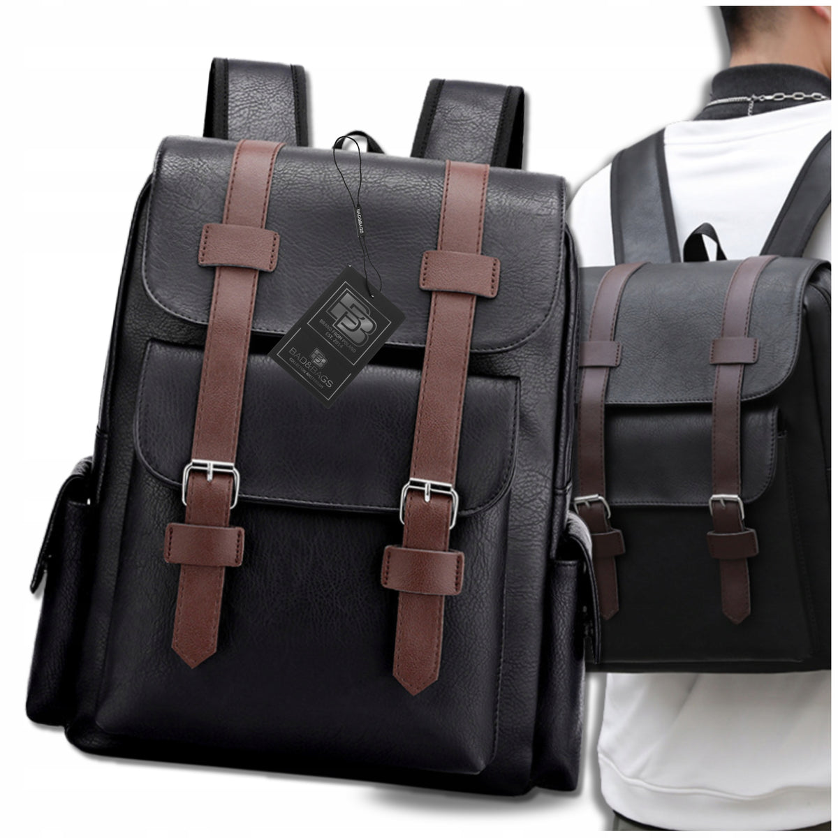 City Backpack Black For Airplane Travel Luggage Hand Luggage Spacious Leather Brand Bad&Bags