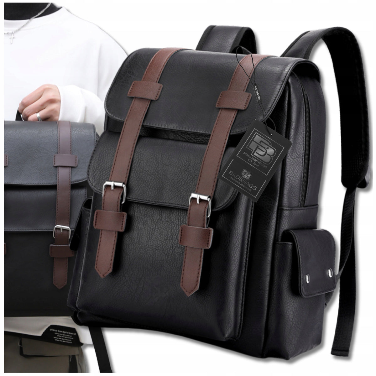 City Backpack Black For Airplane Travel Luggage Hand Luggage Spacious Leather