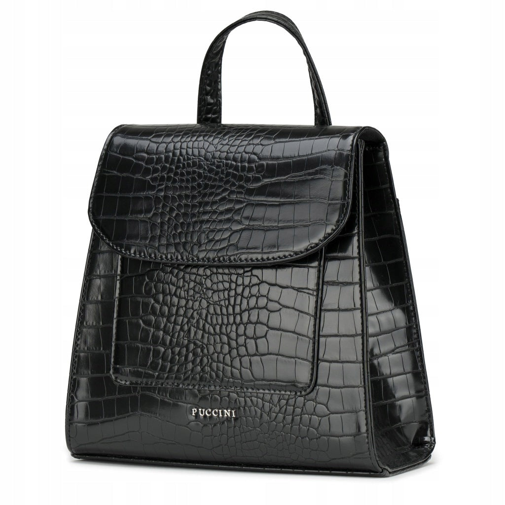 City Backpack Women's Eco Leather Black With Flap BML062P-1