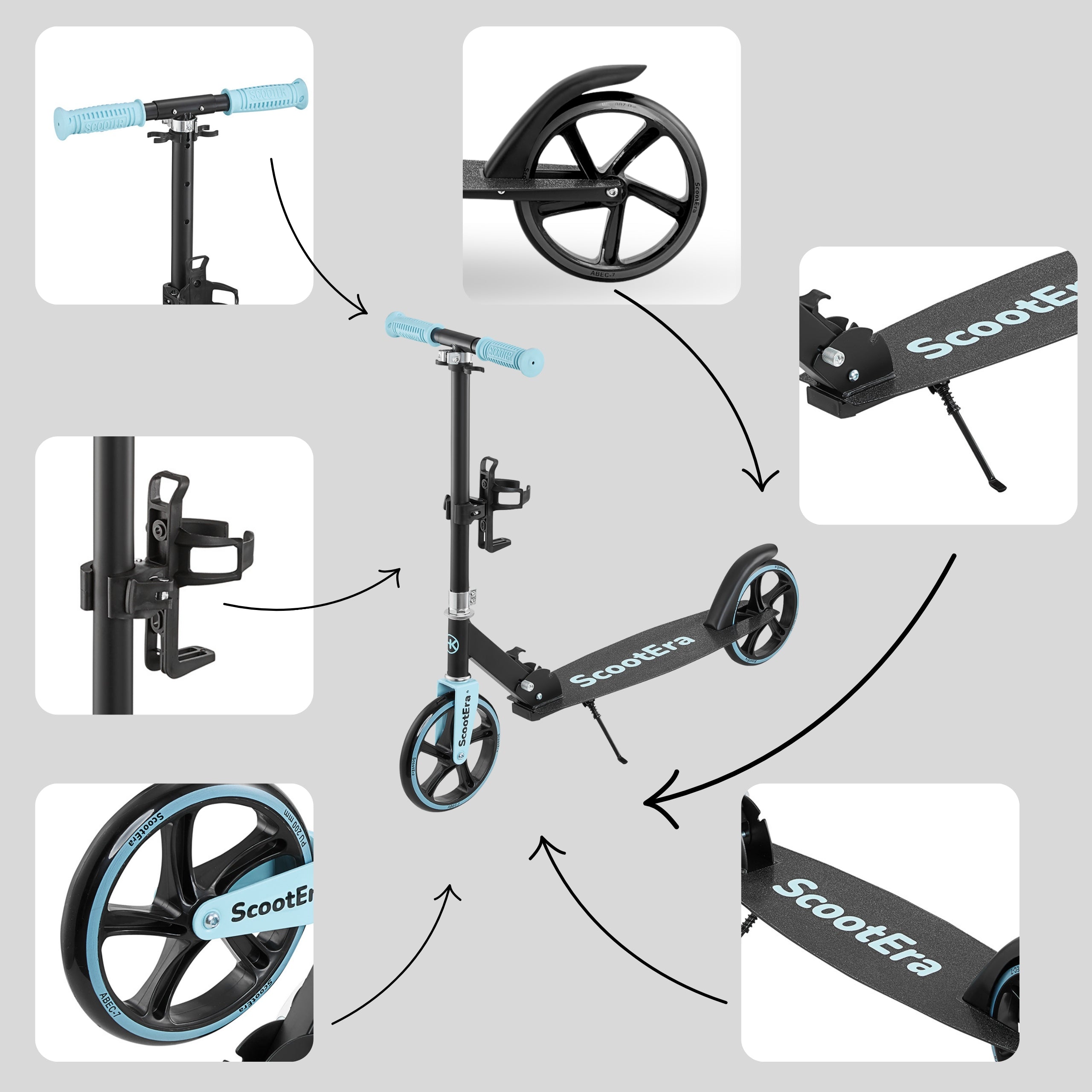 City Scooter Folding Metal Black Blue 200mm Lightweight Color black blue