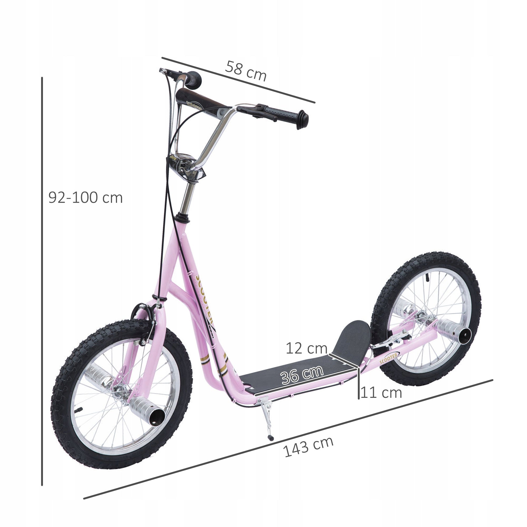 City Scooter for Children from 5 years to 100 kg Pumped Wheels 16 inches Roses Color pink