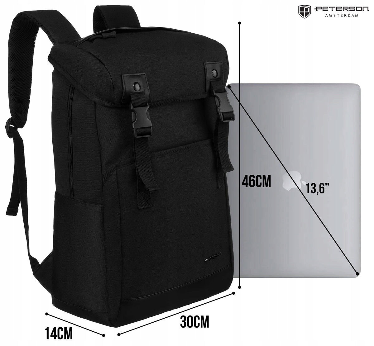 City backpack black Peterson school laptop port USB roomy Packaging status original