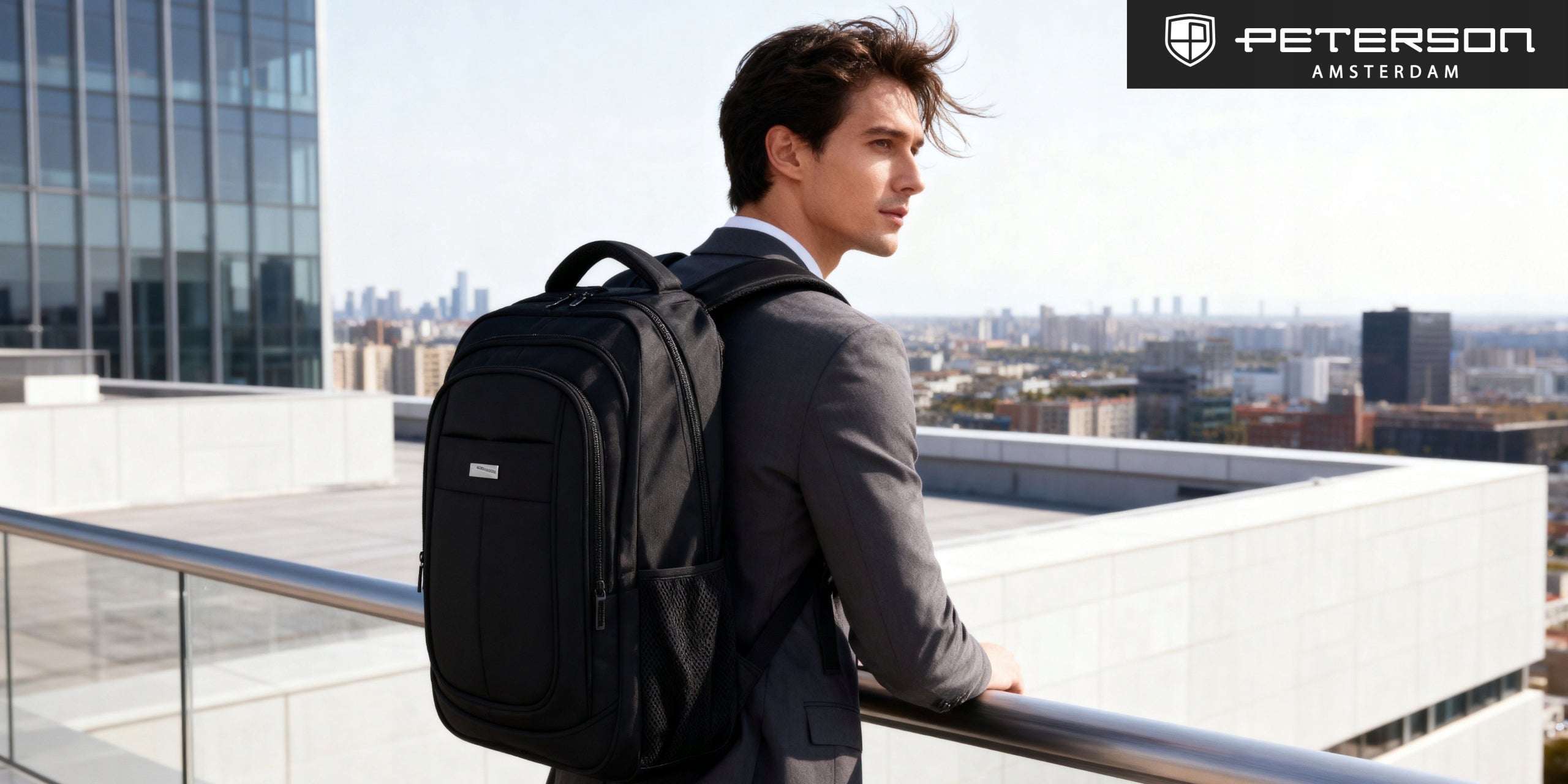 City backpack black sports laptop for women zip-up PETERSON Packaging status original