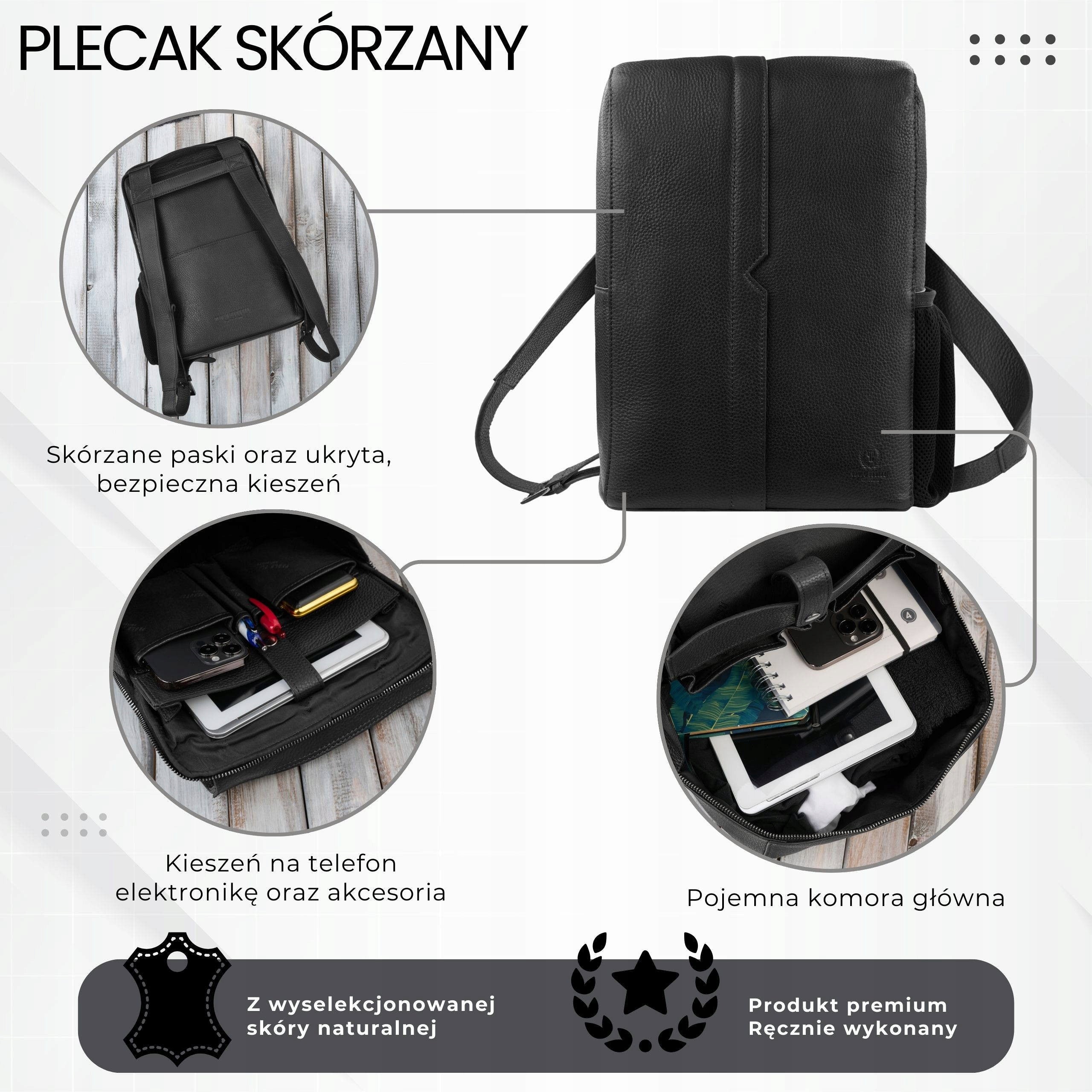 City leather backpack for work premium compact black Paolo Peruzzi Packaging status original