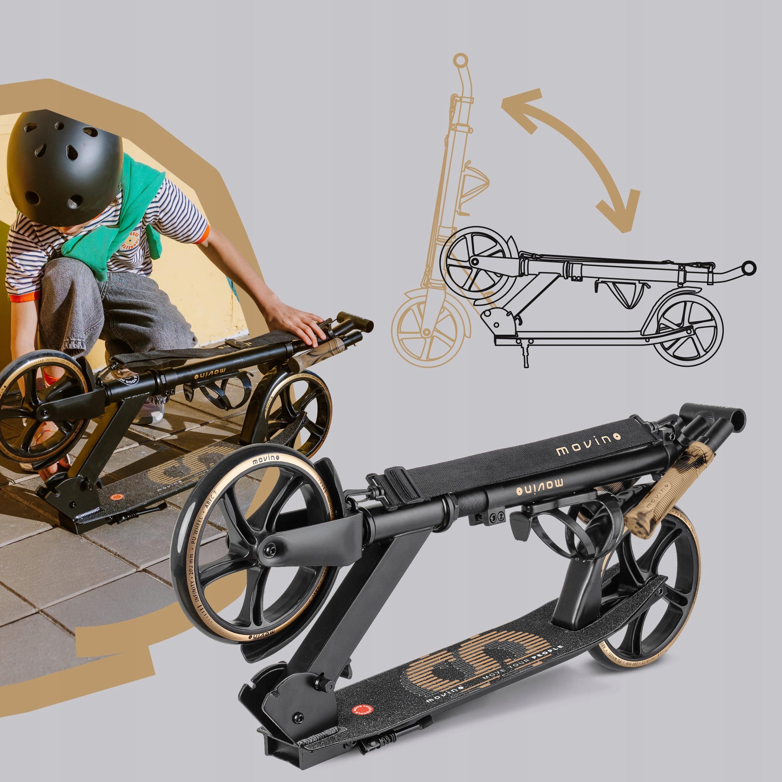 City scooter MOVINO INFINITY gold for children folding large Number of wheels 2