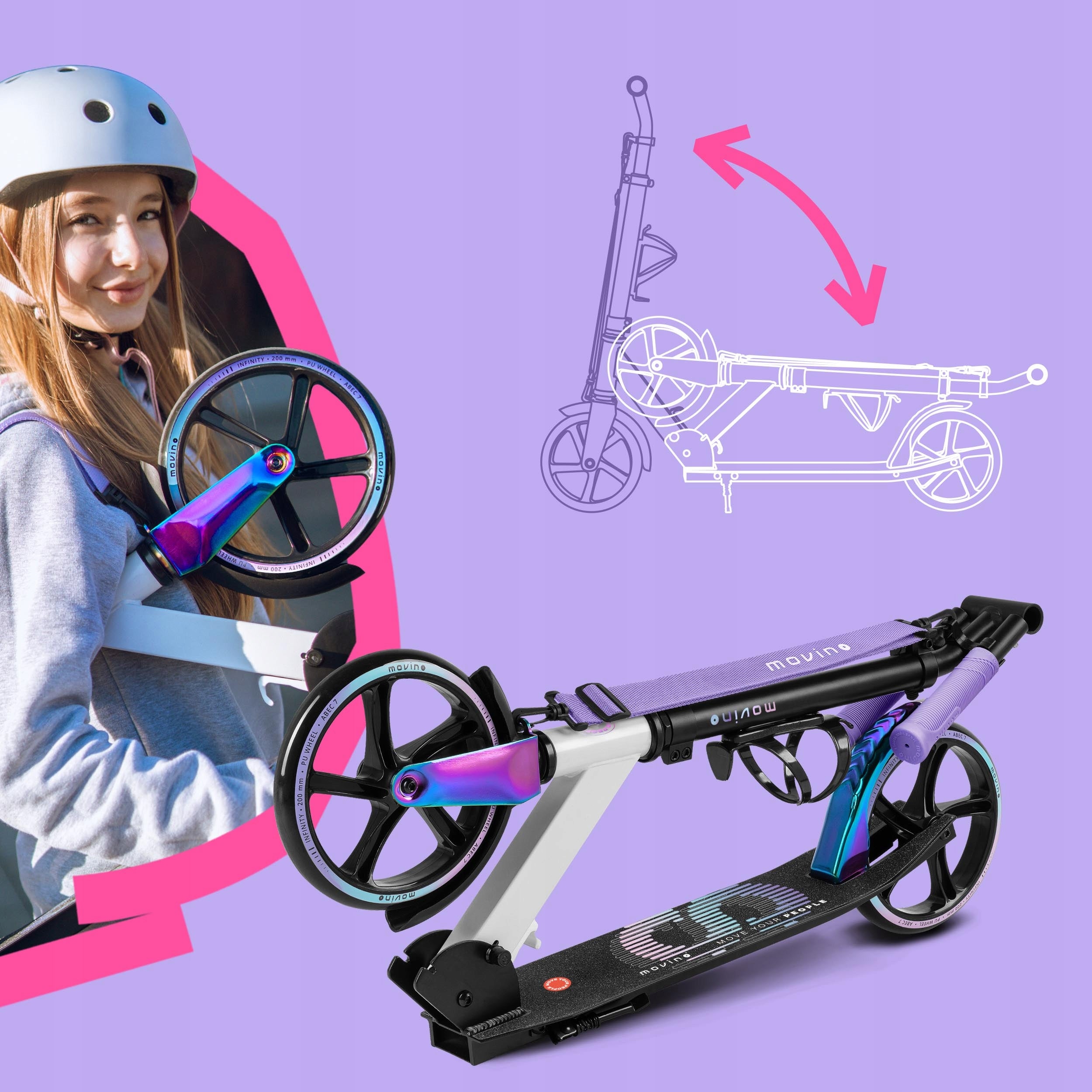 City scooter MOVINO INFINITY neochrome for children folding large Brake yes