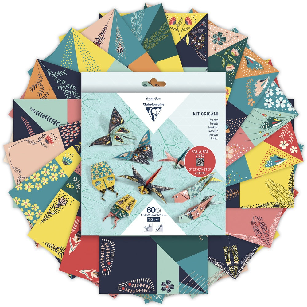ORIGAMI-PAPIER CLAIREFONTAINE, 60L. , 70 G., 10X10,15X15,20X20CM , INSEKTEN 
