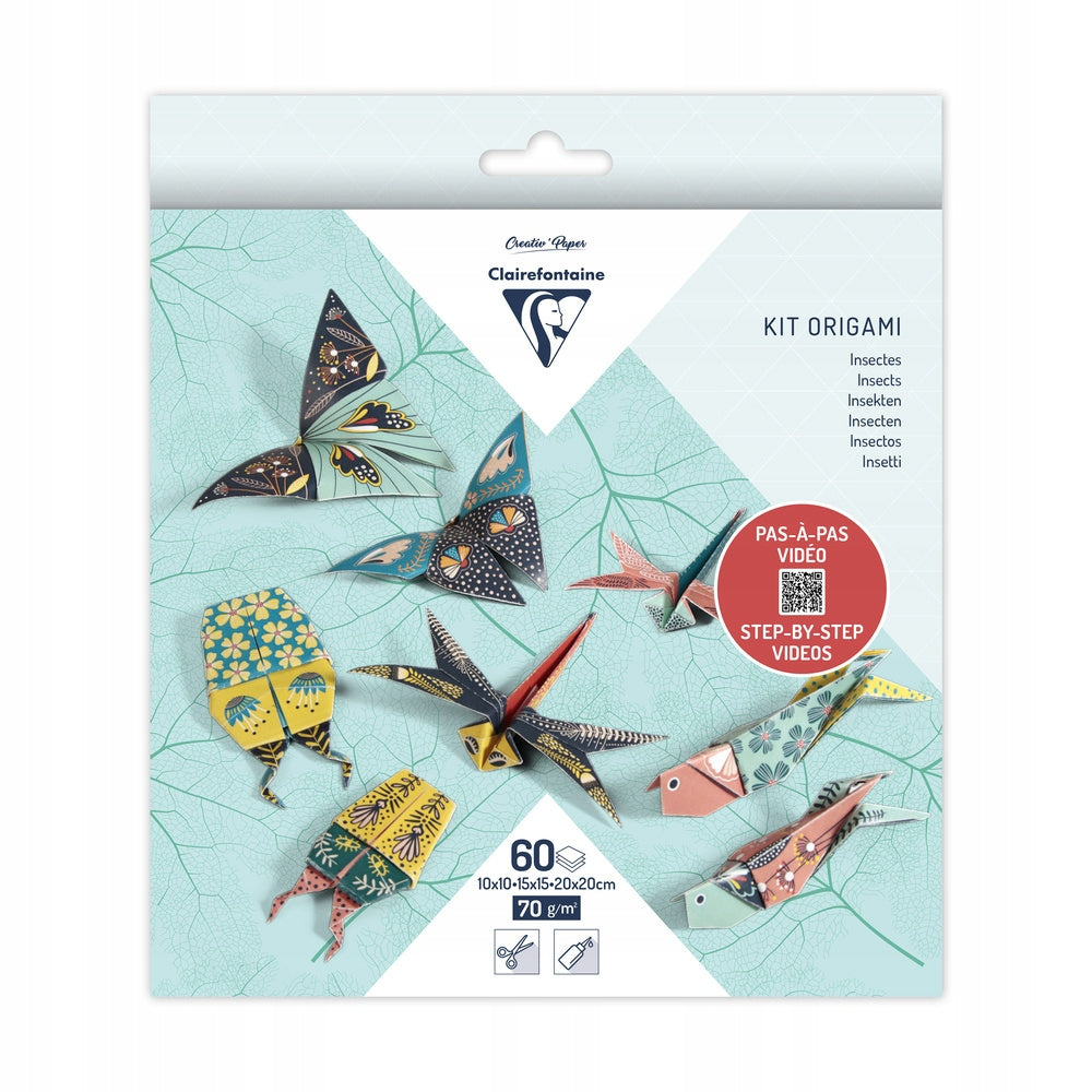 ORIGAMI-PAPIER CLAIREFONTAINE, 60L. , 70 G., 10X10,15X15,20X20CM , INSEKTEN 