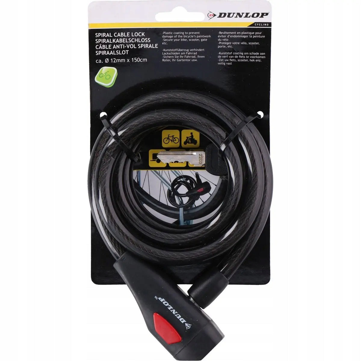 Clasp Bicycle Security DUNLOP Bicycle Lock Cable 150cm key Manufacturer code Dunlop linka na kluczyk 1,2 x 150 cm