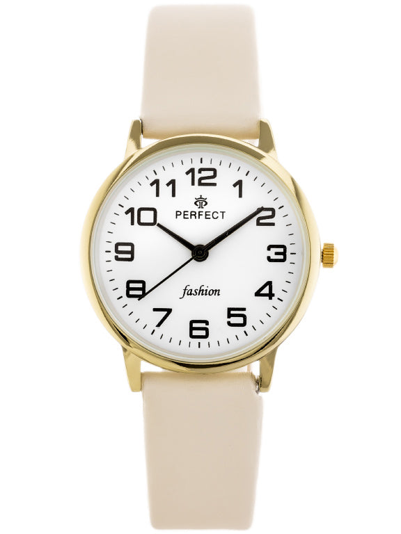 Classic PERFECT watch on strap BEIGE WOMEN'S YOUTH readable Brand Perfect