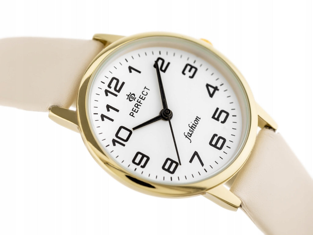 Classic PERFECT watch on strap BEIGE WOMEN'S YOUTH readable Model L110G-17