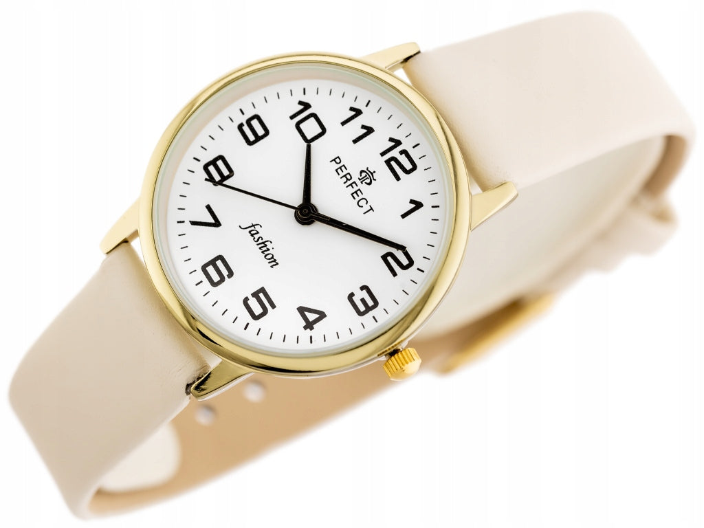 Classic PERFECT watch on strap BEIGE WOMEN'S YOUTH readable