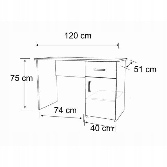 Classic white desk with drawer cabinet office Franek 120 x 51 x75cm sonoma Manufacturer code FRANEK 1 D sonoma