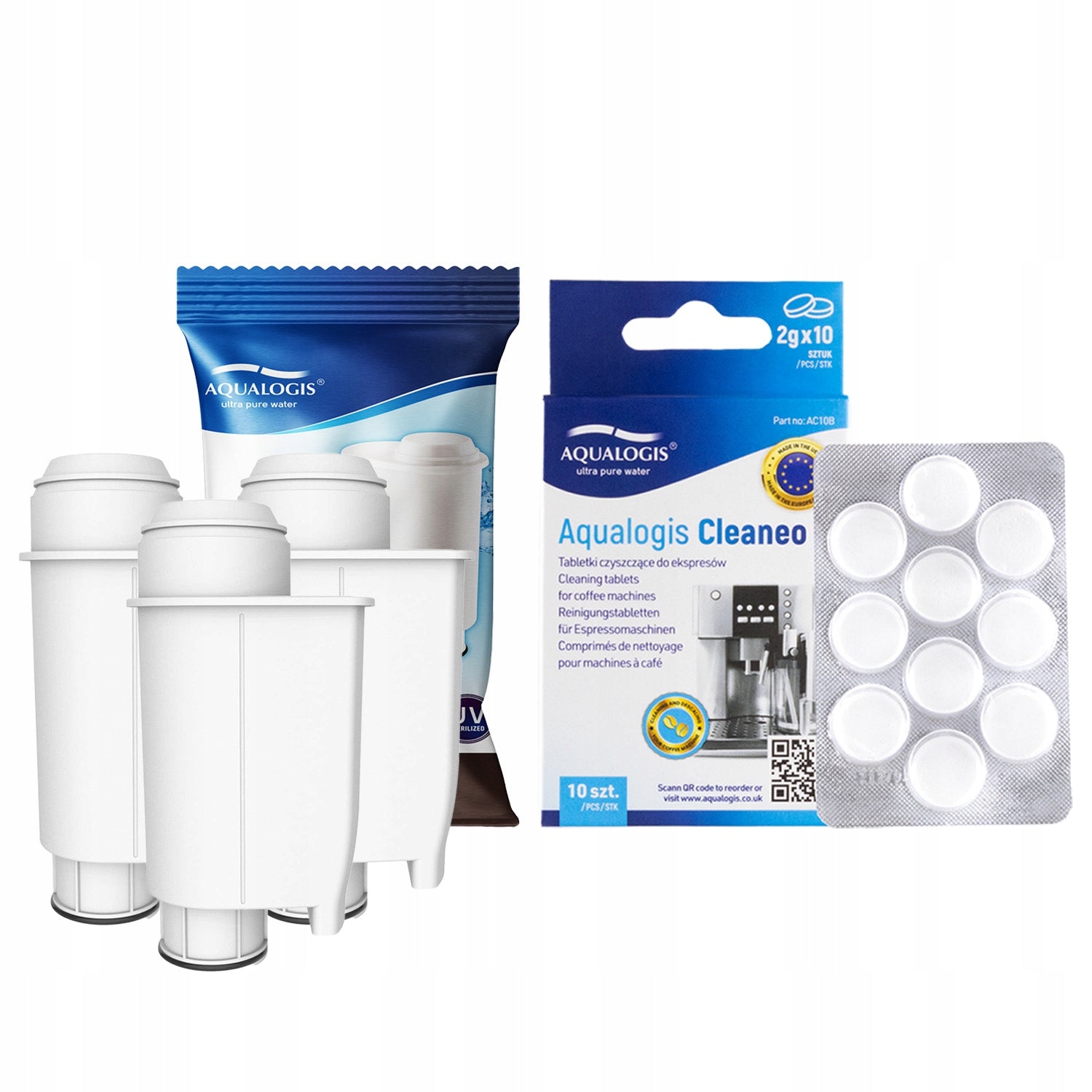 Cleaneo Cleaning Tablets + 3x Water Filter for Saeco AL-Inte+