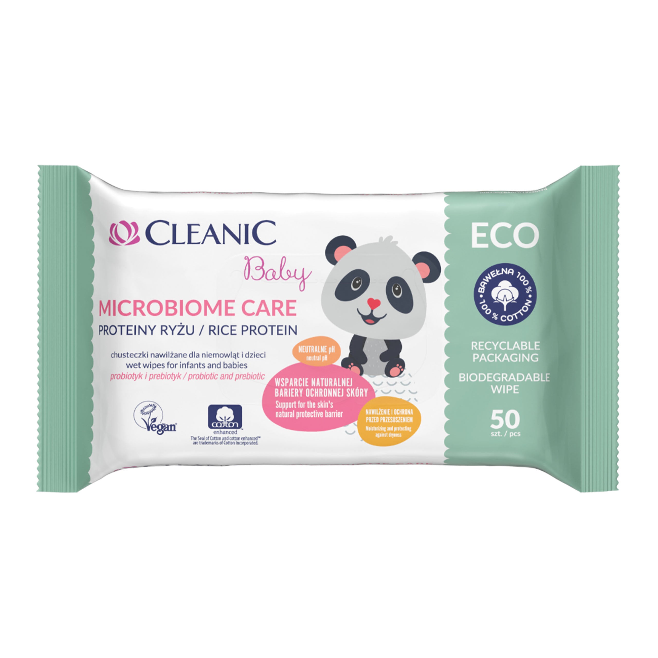Cleanic Baby Eco Microbiome Care Rice Protein Wet Wipes, 50 Pack