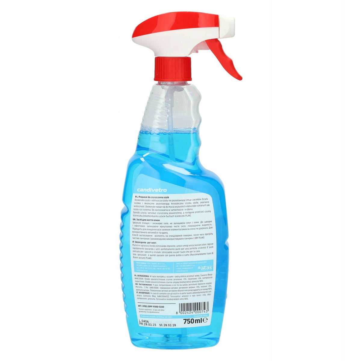 Cleaning Liquid for Washing Glass Mirrors Plak Candivetro Clean Glass 750ml Manufacturer's catalog number SCCANDIV-750.