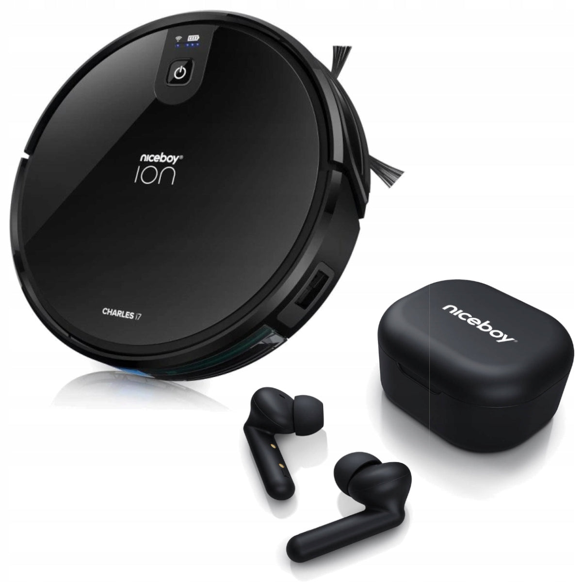 Cleaning Robot Niceboy ION Charles i7 Black + Headphones HIVE Pins Black