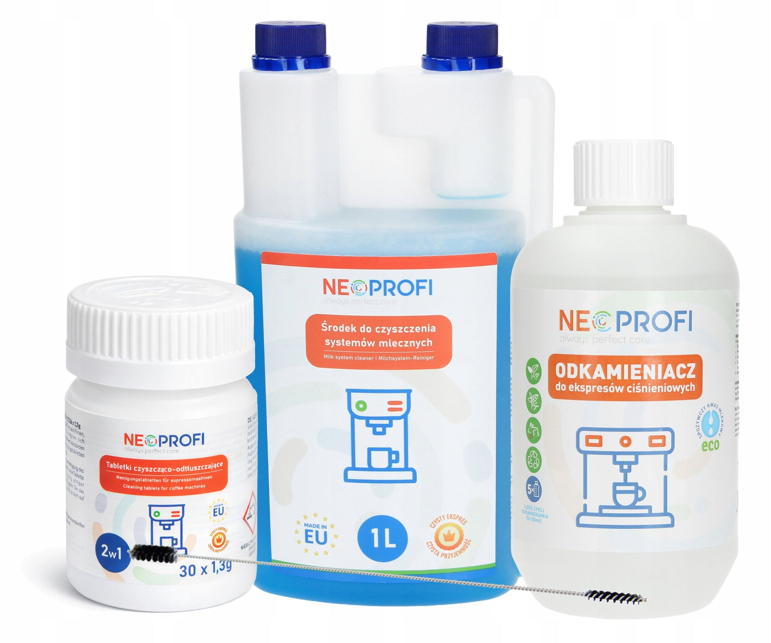Cleaning and care kit for espresso machine | NEOPROFI tablets liquid