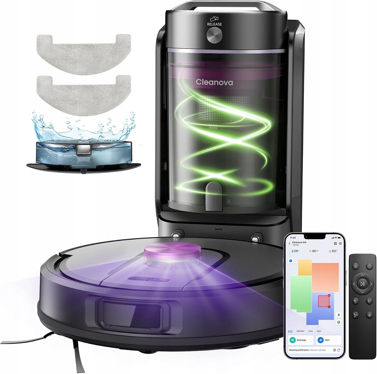 Cleaning robot CLEANOVA W15 with station 10000 Pa 4,0l LASER LiDAR MOP