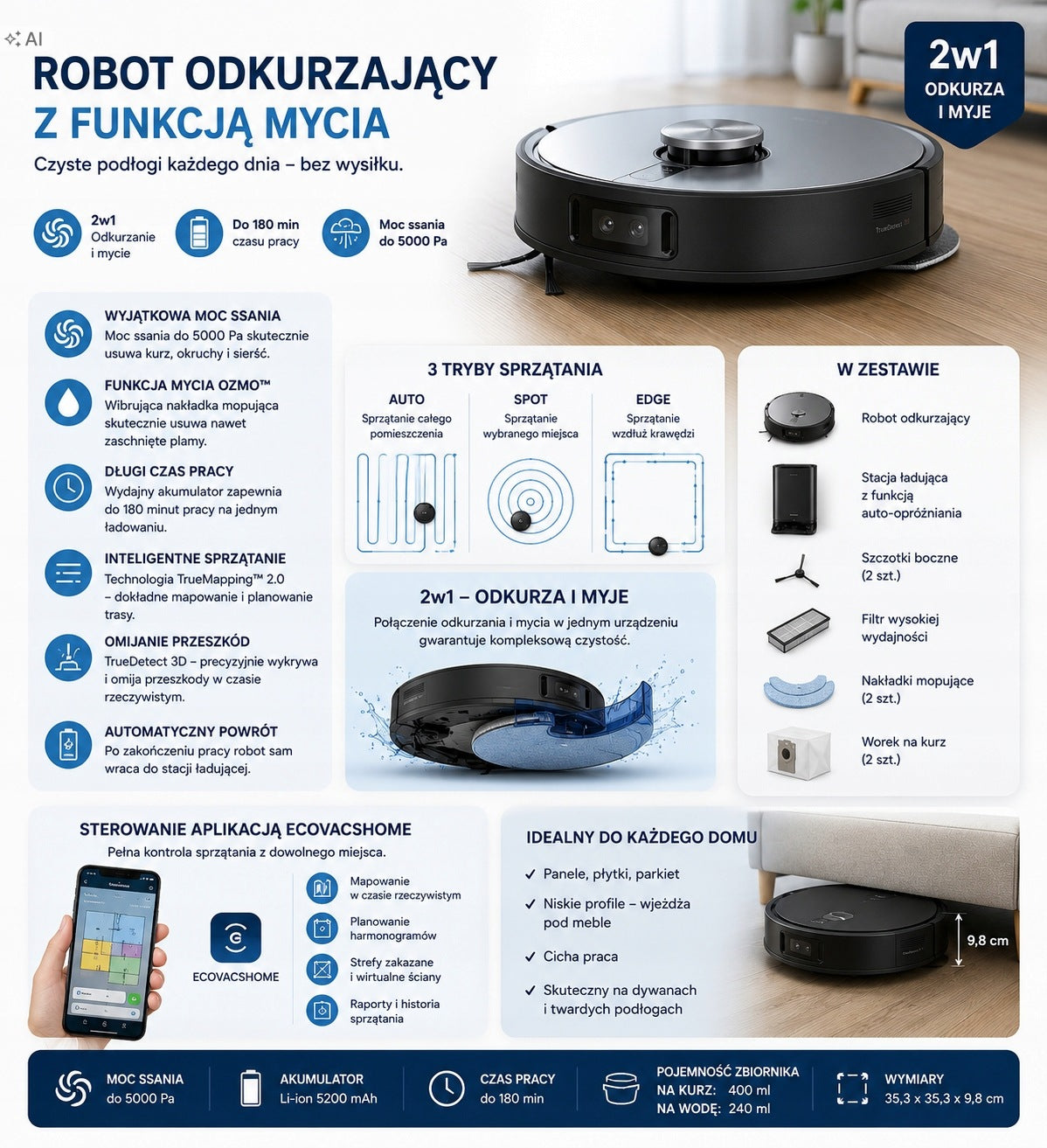 Cleaning robot Ecovacs X1 Turbo with cleaning station 4L mop Manufacturer code B09PN27KTJ