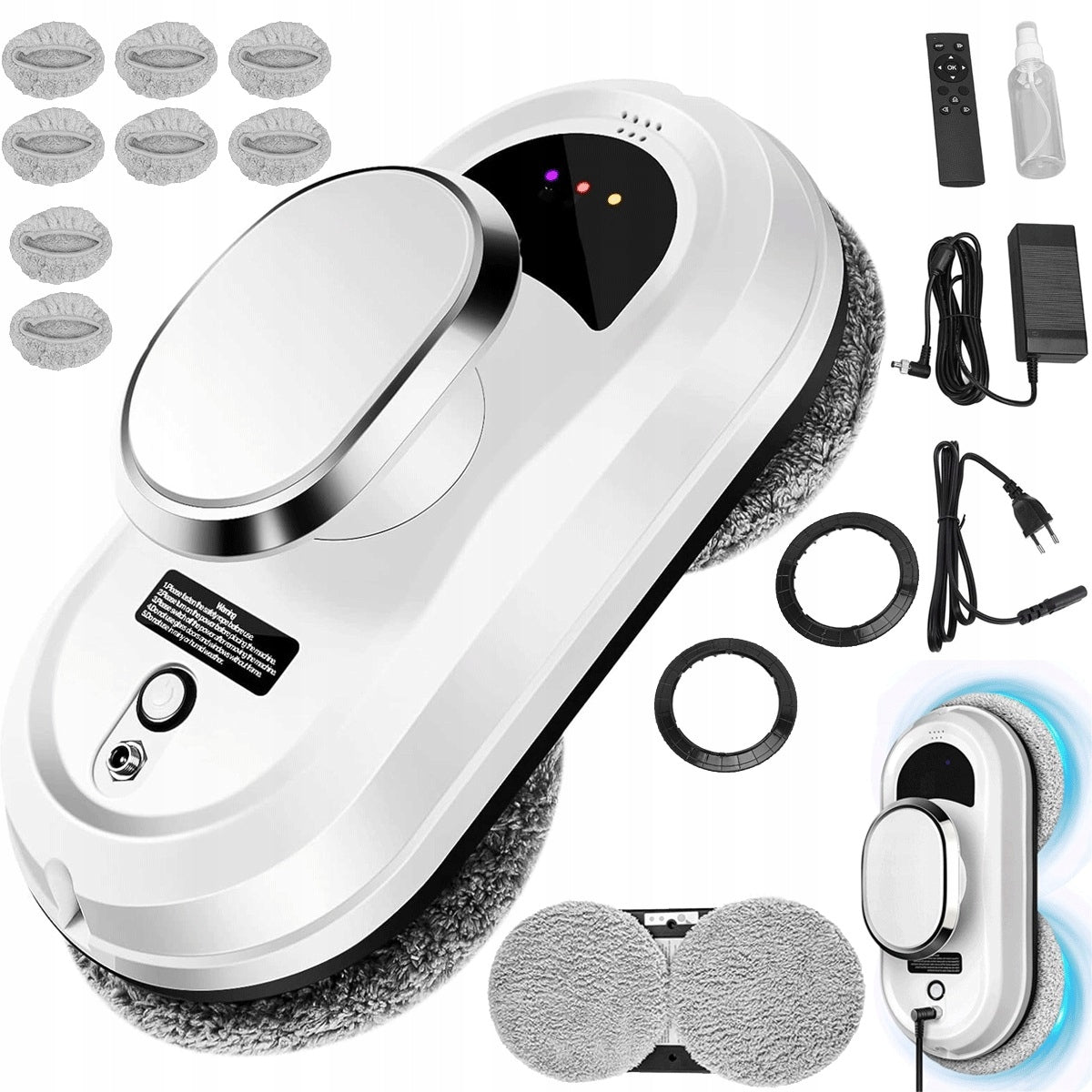 Cleaning robot for windows and tiles with obstacle detection white 90W
