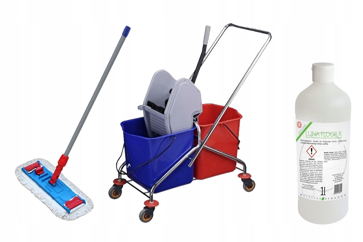 Cleaning set trolley 2x20l + mop 50CM + LIQUID