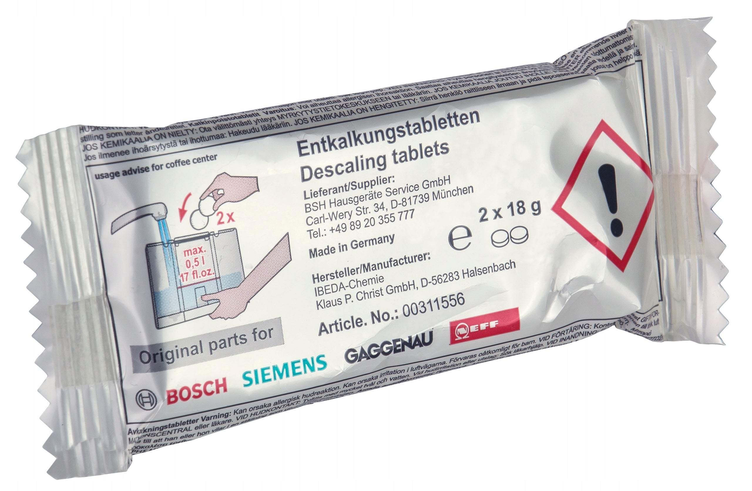 Cleaning tablets Bosch 311769 TCZ6001 TZ60001 ( EAN (GTIN) 641612727307