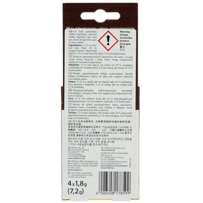 Cleaning tablets for Melitta PerfectClean 4x 1,8g Manufacturer code Perfect Clean Tabs