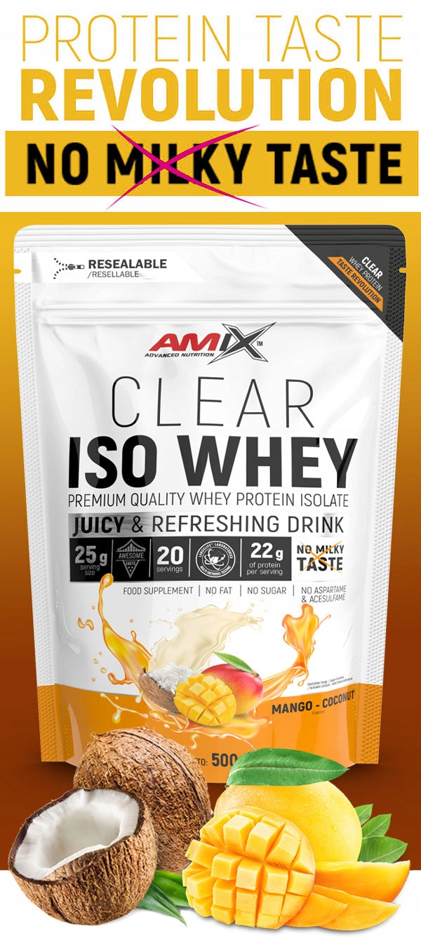 Clear Iso Whey 500g mango coconut Packaging status original