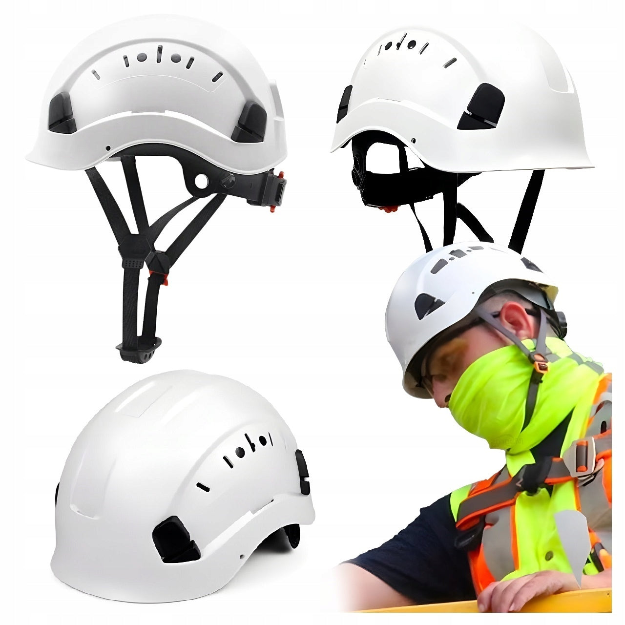 Climbing Helmet Protective Ventilated White with Chin Strap CE