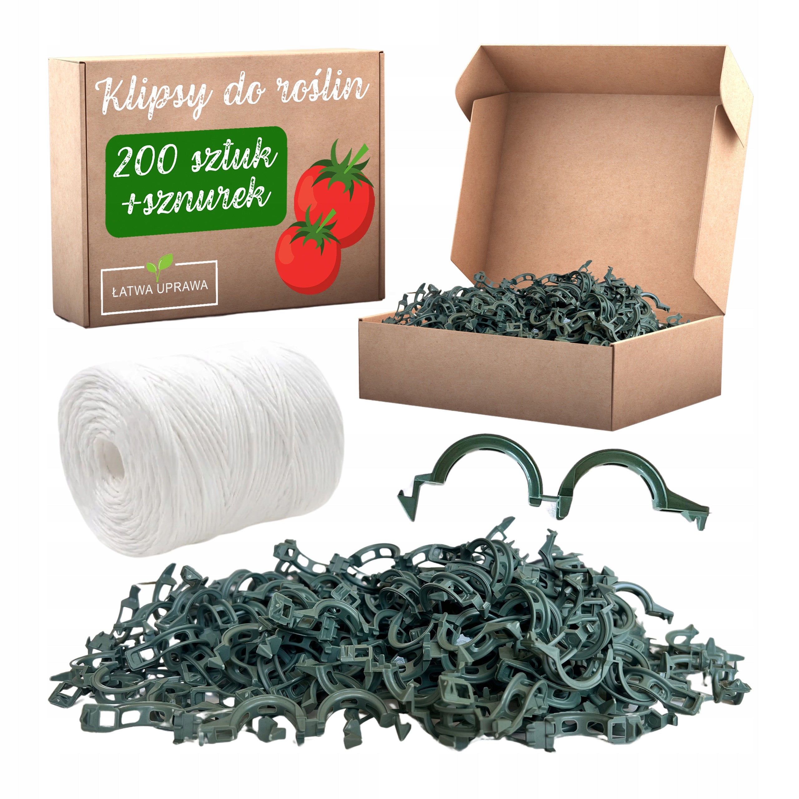 Clips for tomatoes clasps for stems of plant shoots 200 pieces + string 300m