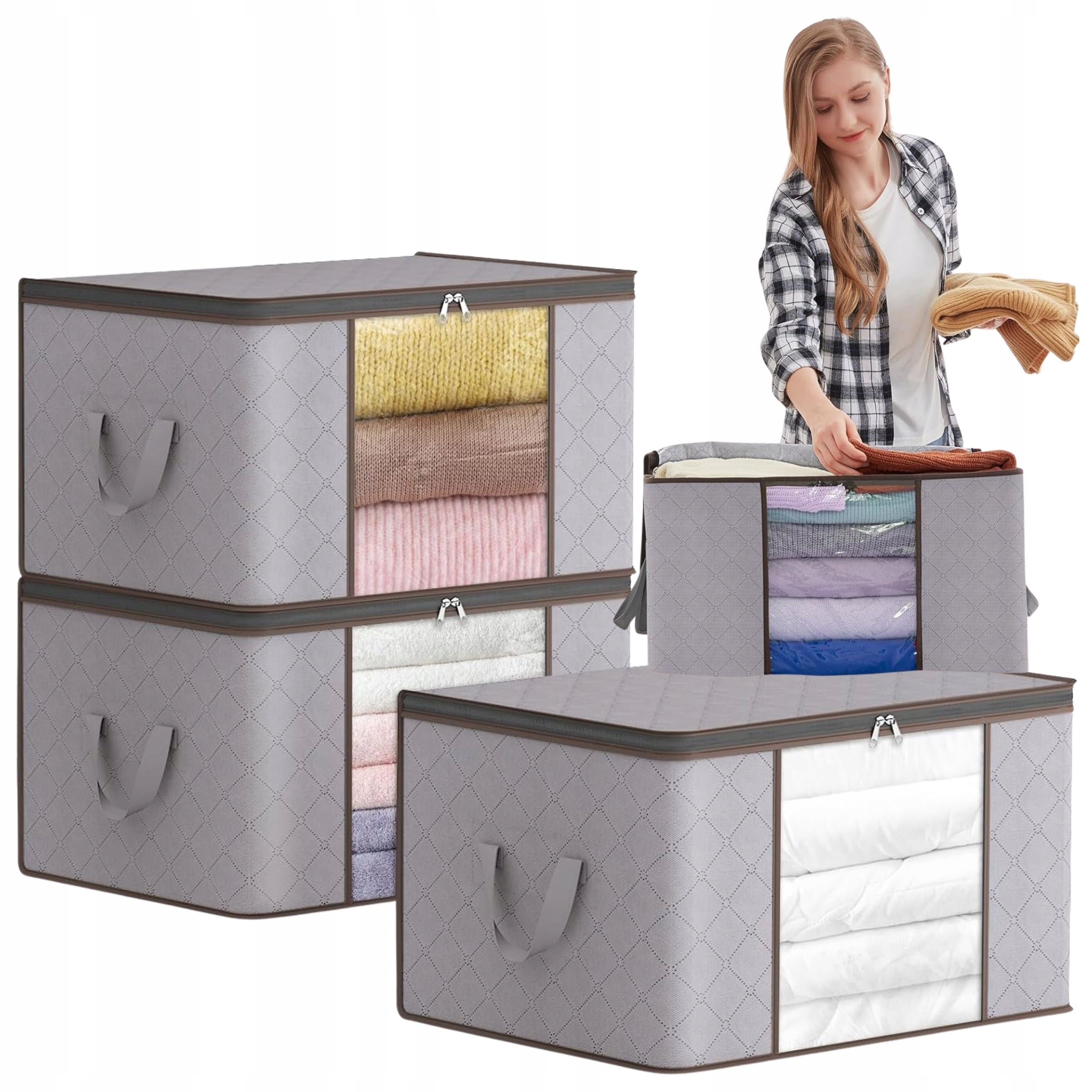 Closet Organizers 3 Pcs Waterproof Zippers with Clothes Holders Blankets Packaging status original