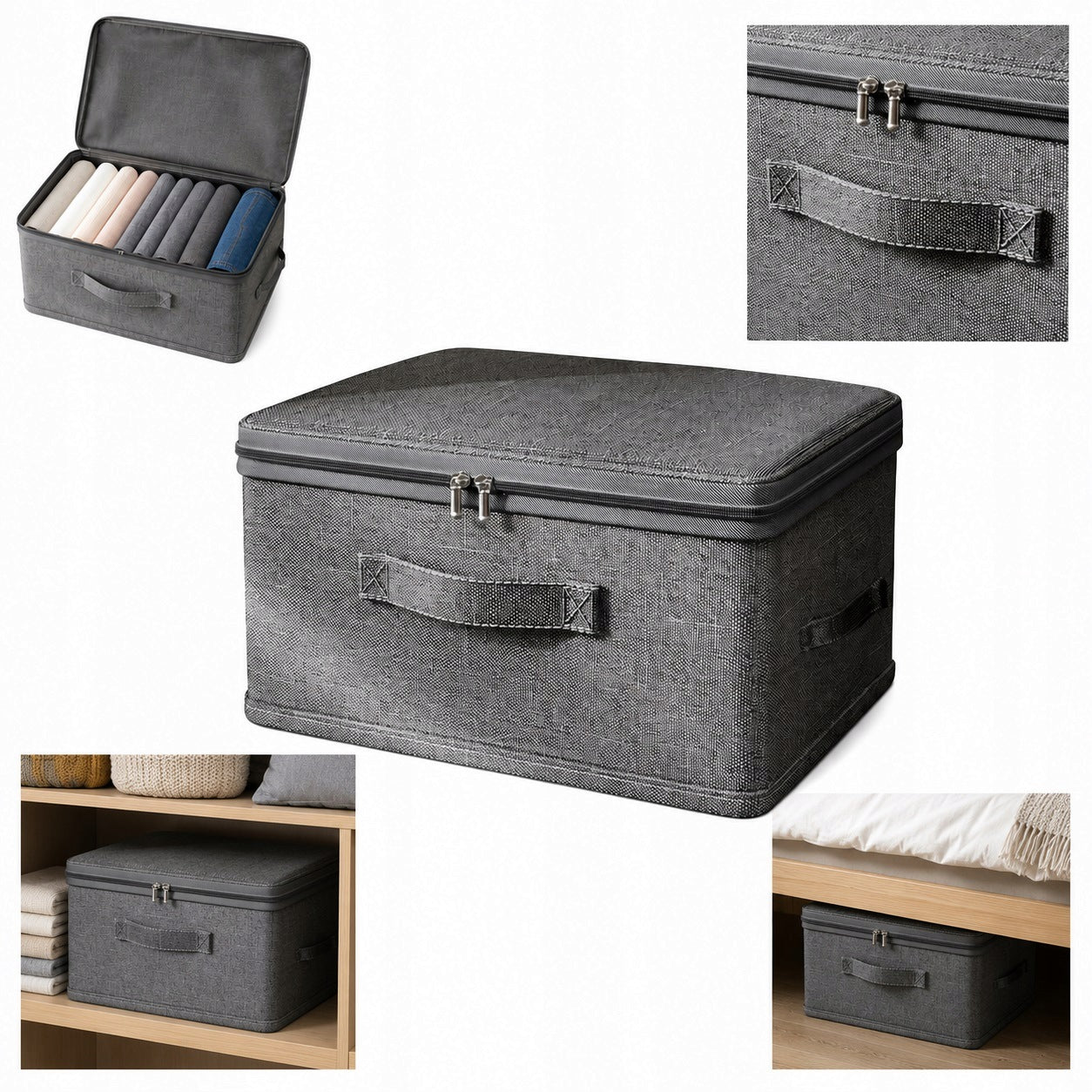 Closet organizer container closed 46x35x24cm grey with zipper cover